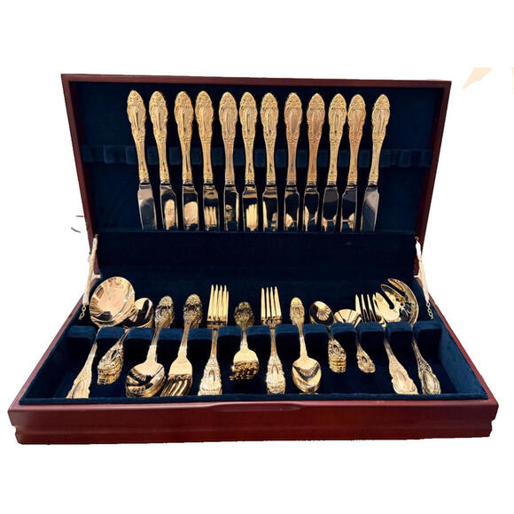 Towle TS545 Gold Flatware Service for 12 65 Pc w/ Chest Grand Duchess Style
